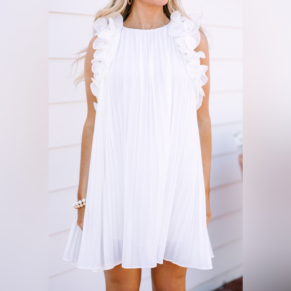 Party Central White Pleated Babydoll Dress